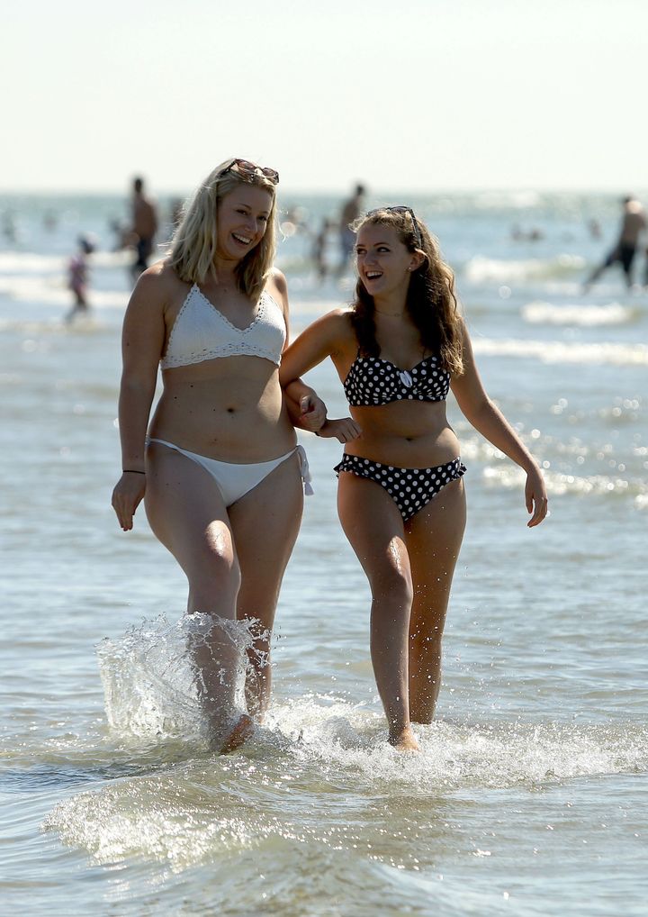 <strong>Imogen Hibberd, 21, (left) and Sophie Bagley, 20, on the beach in West Wittering, West Sussex last week</strong>