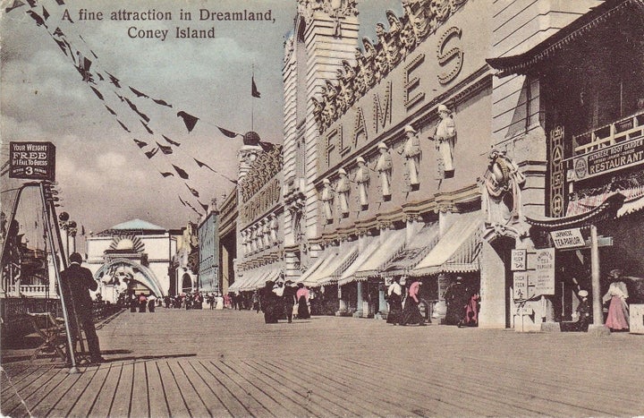 Believe it or not, Dreamland itself went down in flames in 1911. Park entertainers from Fighting the Flames, who went through extinguishing motions daily, tried to help—even the Midget City Fire Department sprang into action!