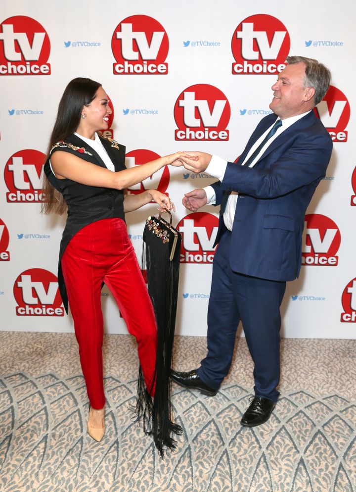<strong>Ed and Katya practiced their moves on the red (well, grey) carpet </strong>