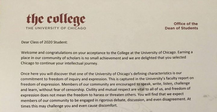 The University of Chicago sends a letter to its incoming freshmen, declaring that the university does not support "so-called 'trigger warnings.'"