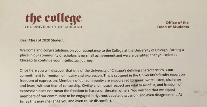 The University of Chicago sends a letter to its incoming freshmen, declaring that the university does not support "so-called 'trigger warnings.'"