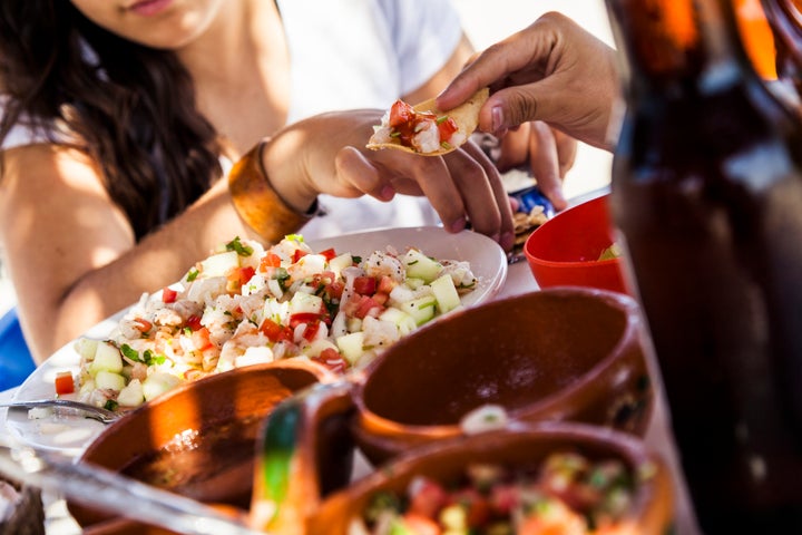 Comprising fish cured in lime juice, Mexican ceviche is a popular beachside dish.