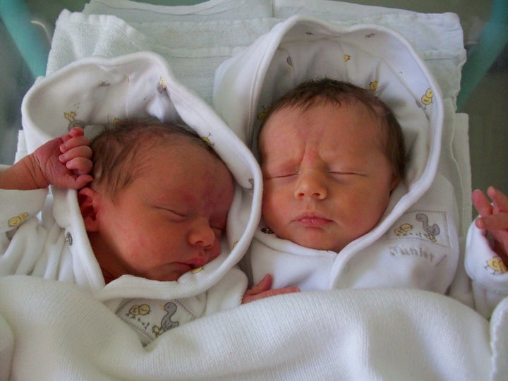 Ethan (left) and Ahren at one day old.