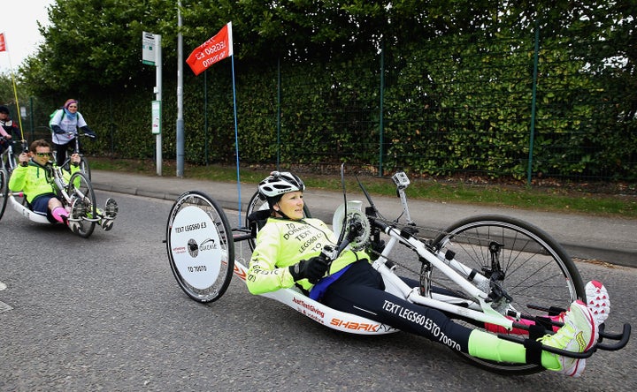 Claire hand-cycled 400 miles over three weeks from Nottingham to London to raise money for Spinal research