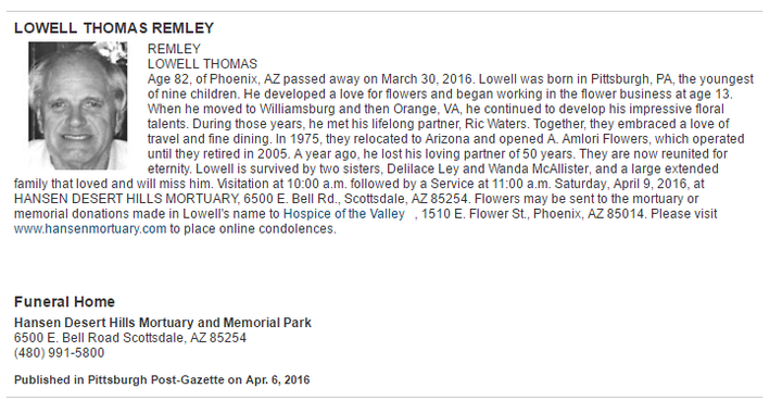 Lowell Remley Obituary via legacy.com