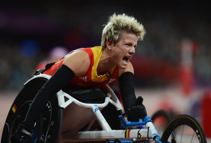 <strong>Vervoort celebrates as she wins gold at London 2012 </strong>