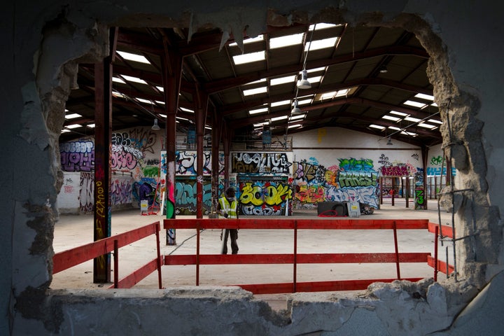 A look inside the future refugee camp in northern Paris, still under construction on August 30, 2016.