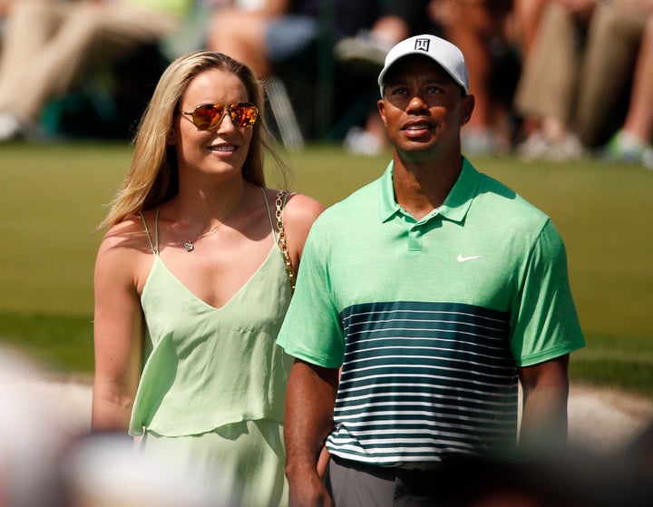 Lindsey Vonn supports then-boyfriend Tiger Woods before the 2015 Masters at Augusta National Golf Course. 