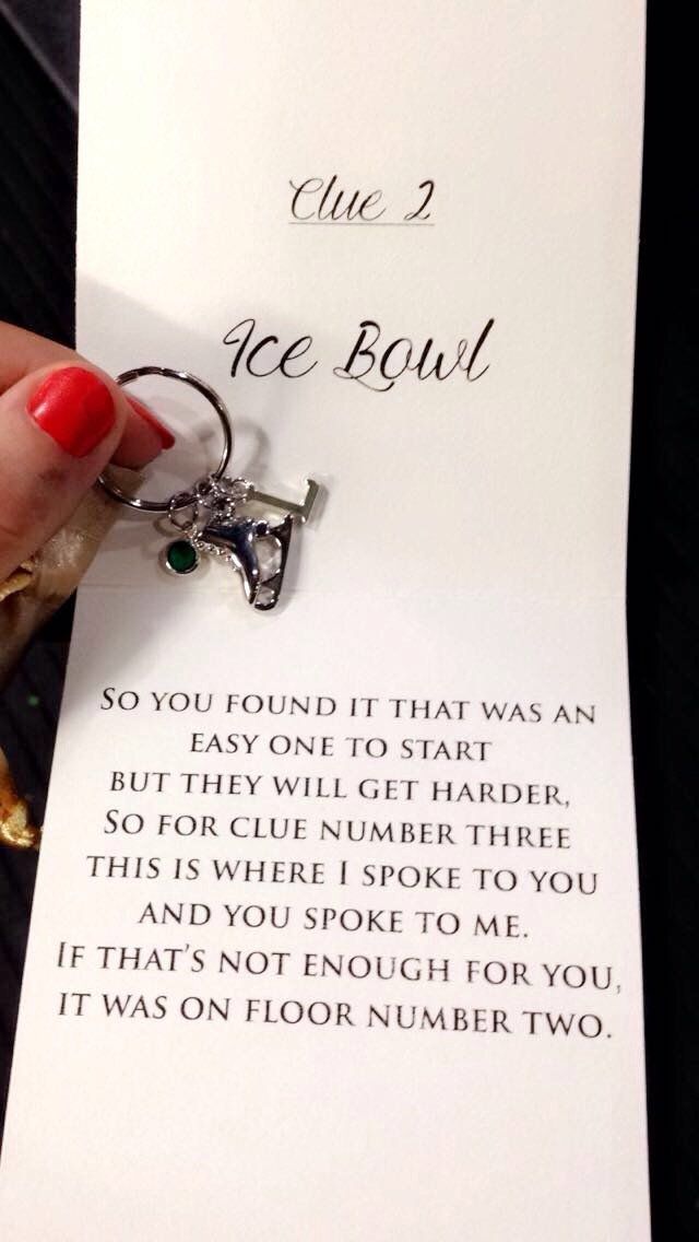 Each clue Lindsay received also came with a little gift. The first gift was a keychain featuring an 'L,' an ice skate and Lindsay's birthstone.