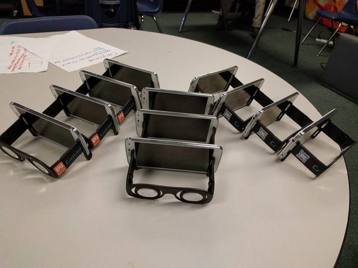 Each headset represents a completed student project. 