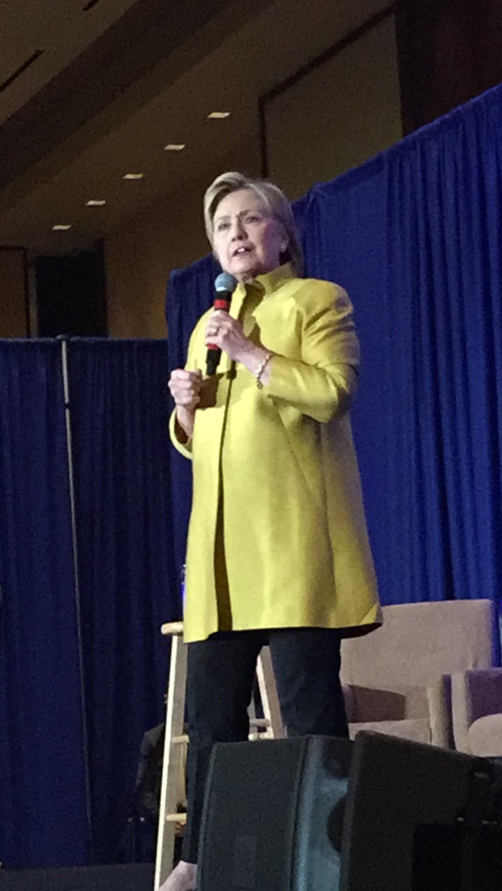 Hillary Clinton speaks at fundraising event attended by the author.