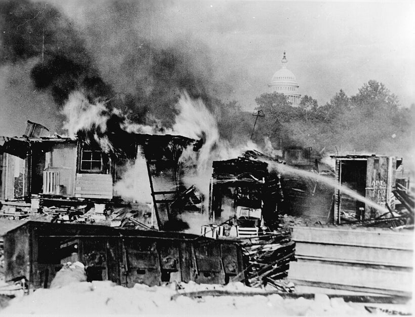 The shanties of the "Bonus Army" burning after the assault.