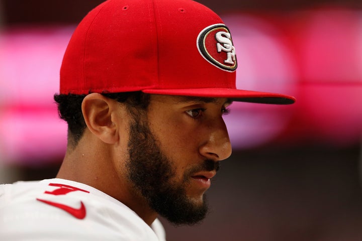 Colin Kaepernick refuses to stand for the playing of the national anthem.