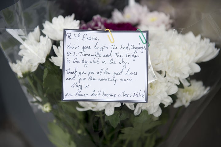 Flowers left outside Fabric nightclub following its closure which London Mayor Sadiq Khan said was 'disappointing' 