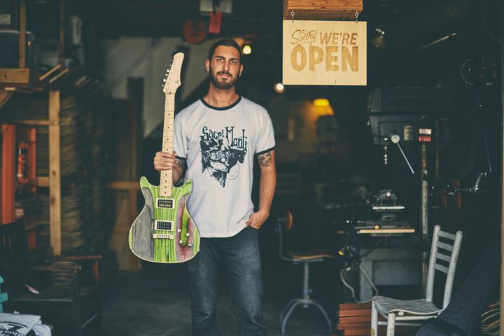 Nick Pourfard, Founder & Designer of Prisma Guitars, at his Sunset District workshop, San Francisco. 