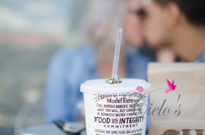 A shot of the ring atop a refreshing Chipotle beverage. 