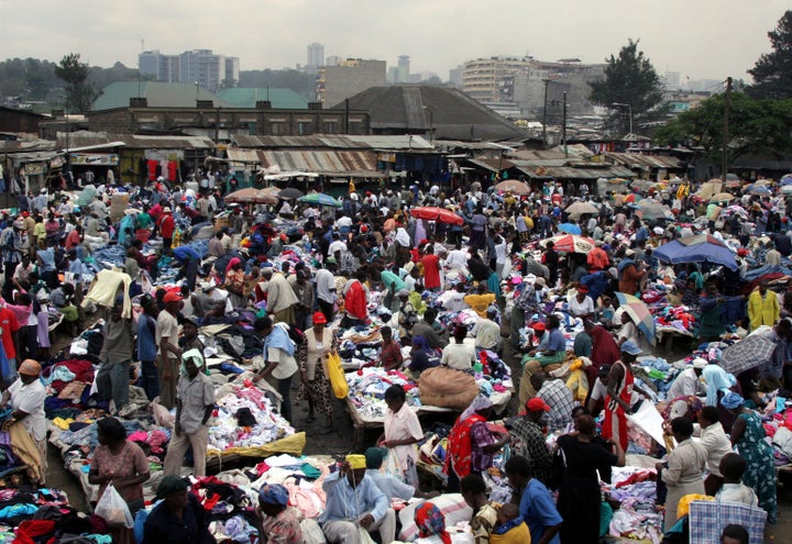 Kenyans pick through secondhand clothes at the vast Gikomba street market.