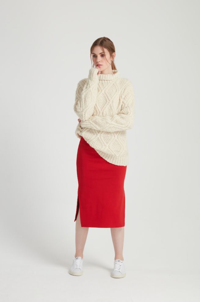 People Tree Cable Jumper (£185) and Lara Pencil Skirt (£48)
