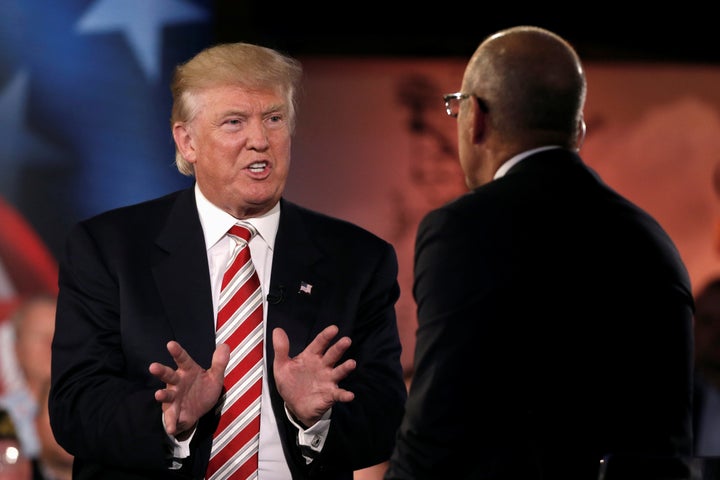 Donald Trump speaks to Matt Lauer during the Commander in Chief Forum on Wednesday.