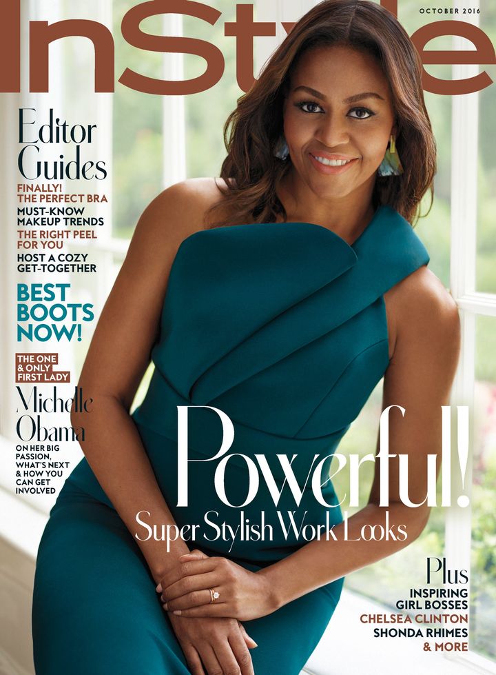 Michelle Obama wears a Brandon Maxwell dress on the cover of InStyle. 