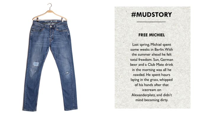 One of the stories attached to a pre-owned pair of Mud Jeans.