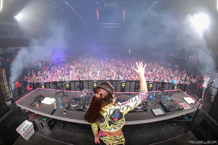 DJ Brazzabelle performing for a live audience.