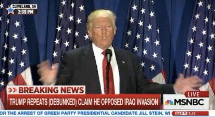 MSNBC's chyron correctly notes what Donald Trump will not admit.