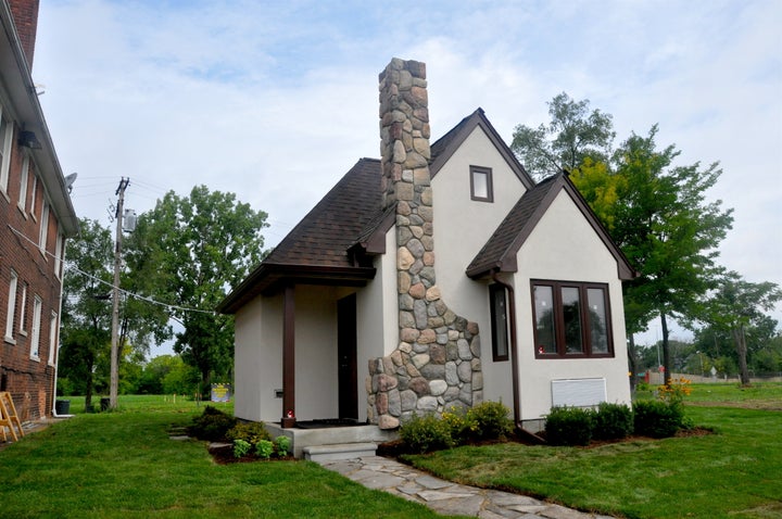 This 300-square-foot home is the first of 25 completed for a tiny home community in Detroit, where formerly homeless and low-income individuals will rent to own the small houses.