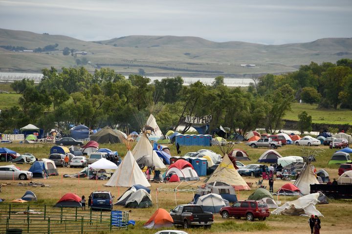 The Missouri River is seen beyond an encampment on Sept. 4 near Cannon Ball, North Dakota, where hundreds of people have gathered to join the Standing Rock Sioux tribe's protest of the Dakota Access Pipeline that is slated to transport approximately 470,000 barrels of oil per day from the Bakken oil fields in North Dakota to refineries in Illinois.
