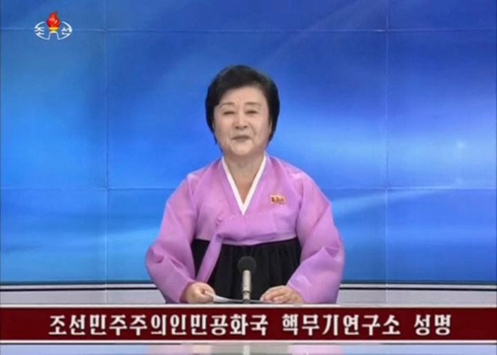 KRT newscaster confirming that North Korea has conducted a nuclear test in this still image taken from video on September 9