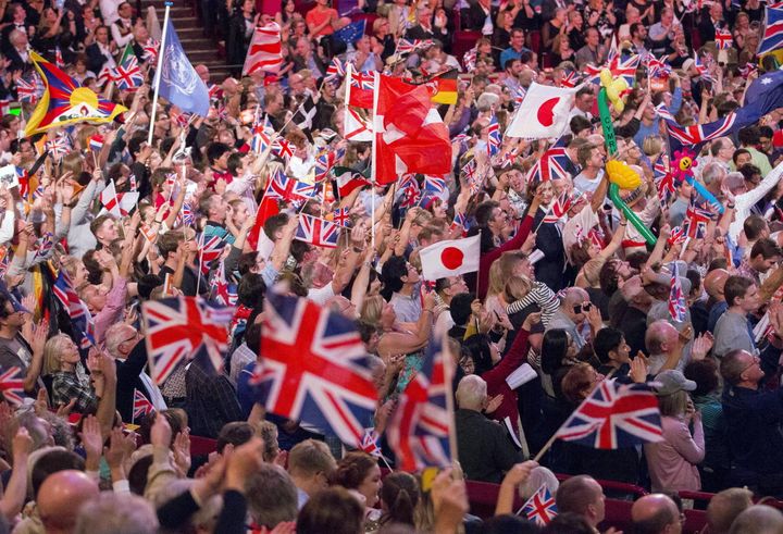 Revellers wave flags during the last night of the BBC Proms last year