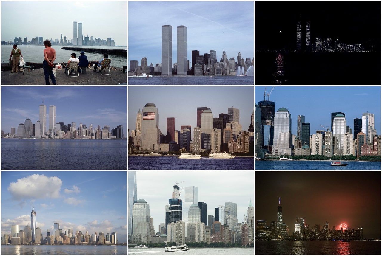 Lower Manhattan from Exchange Place, Jersey City, New Jersey, in 1977, 1978, 1980, 1989, 2001, 2011, 2013 and 2016 (two photos). The last photo shows the Fourth of July fireworks this year.