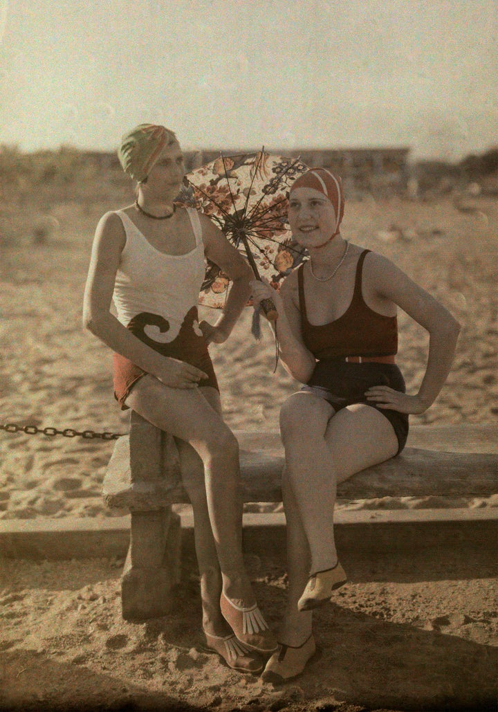 Women pose in bathing suits in Bucharest, Romania, circa 1930.