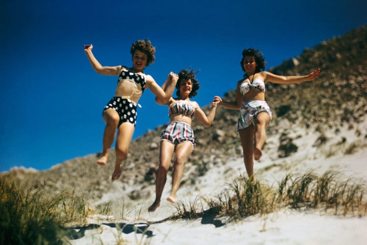 Women frolic in bikinis in Palm Springs, California, during the 1950s.