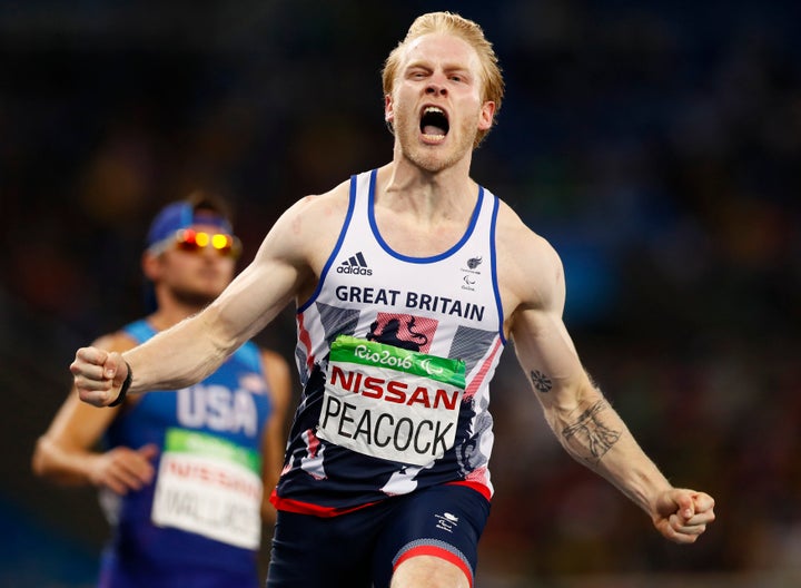 Jonnie Peacock of Britain wins the Men's 100m - T44 Final.