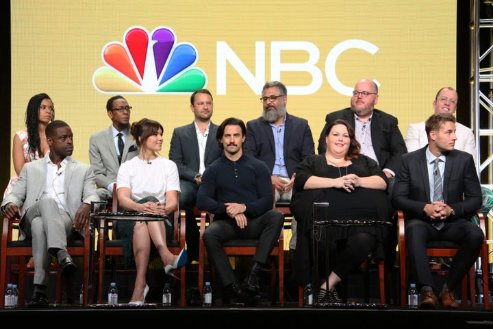 Dan Fogelman with the "This Is Us" cast and crew at the NBCUniversal Summer Press Tour.