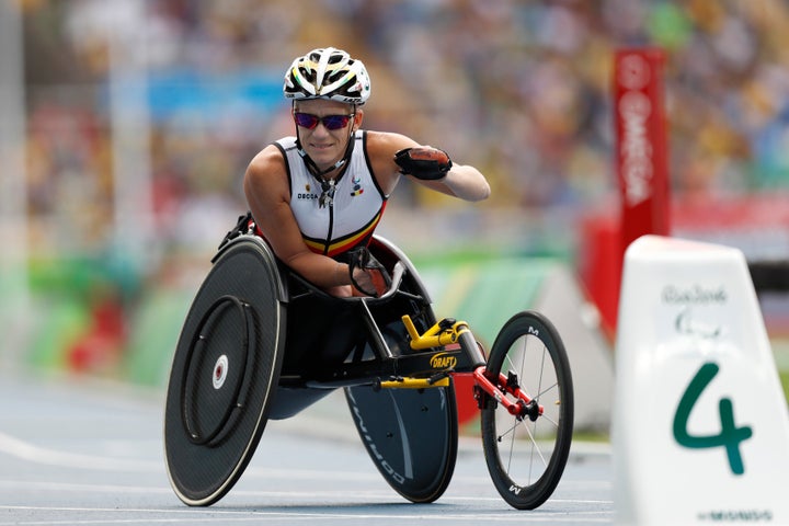 Vervoort warms up for the athletics women's 400-meter T52 final, during the Rio 2016 Paralympic Games