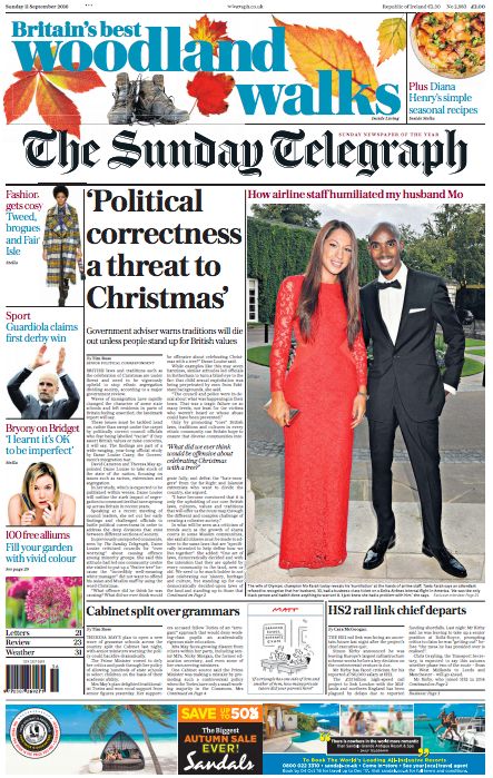 <strong>The Sunday's Telegraph's front page</strong>