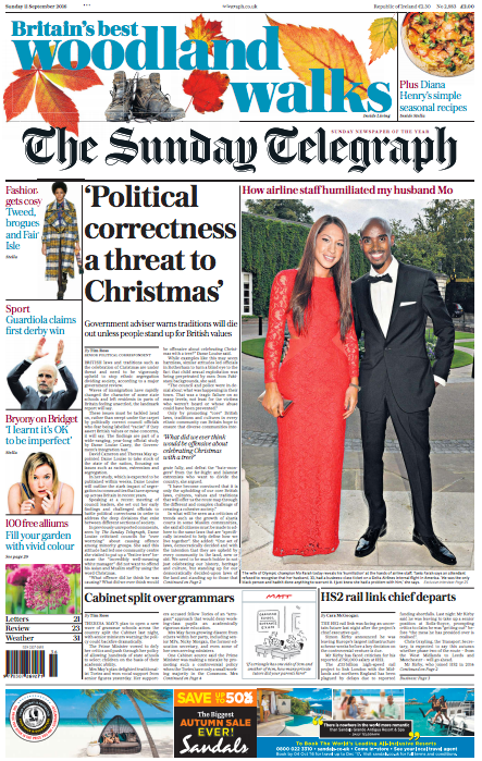 The Sunday's Telegraph's front page