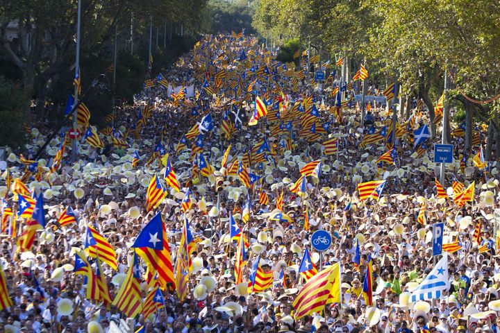 More than half a million people demonstrated in Barcelona calling for the independence of Catalonia organized by Catalan National Assembly in Barcelona, Spain on September 11, 2016.