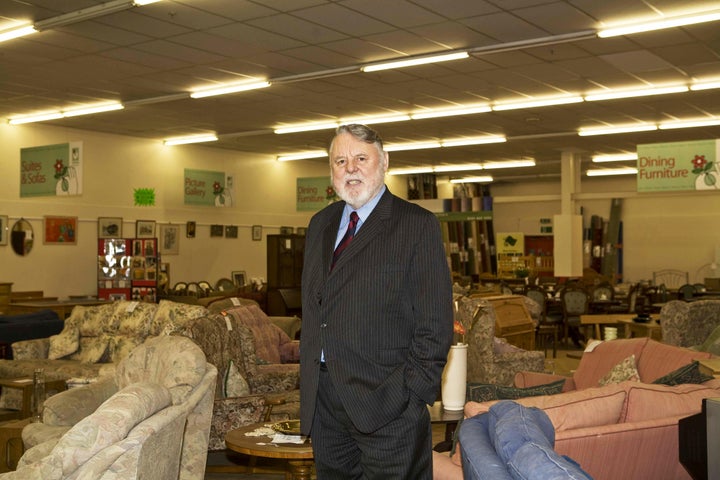 Terry Waite at an Emmaus store in Glasgow 