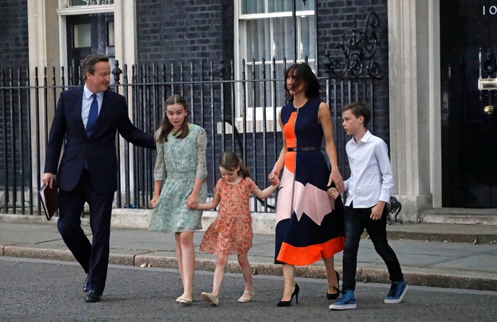 David Cameron and his family as he announced his resignation as prime minister