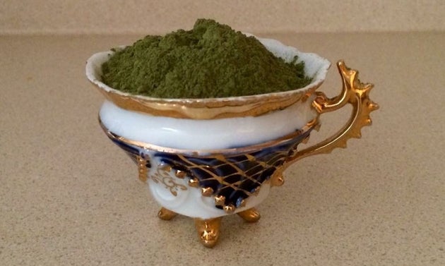 A teacup of&nbsp;kratom powder, made from the leaves of&nbsp;Mitragyna speciosa, a Southeast Asian tree...