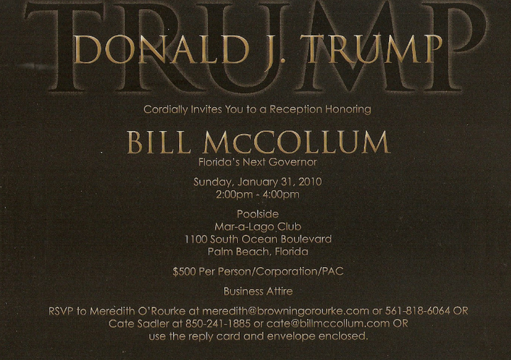 A fundraiser that Donald Trump hosted for Bill McCollum in 2010.