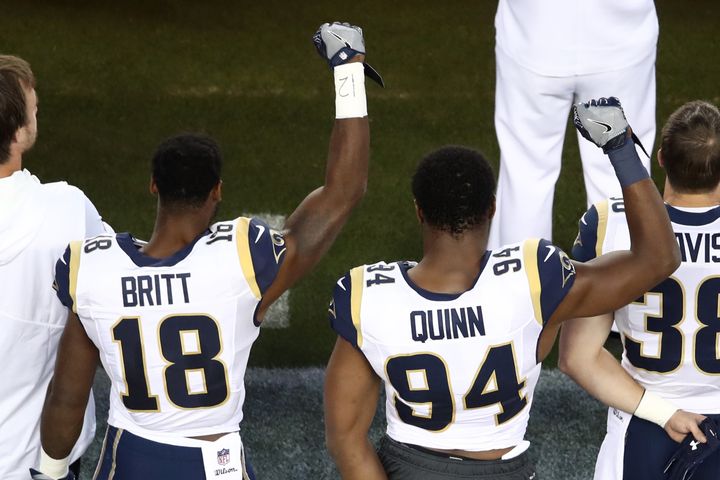 Kenny Britt and Robert Quinn of the Los Angeles Rams joined Kaepernick's protest Monday night.