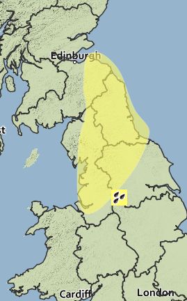 <strong>The Met Office's warning of torrential, thundery rain for northern England and southern Scotland</strong>