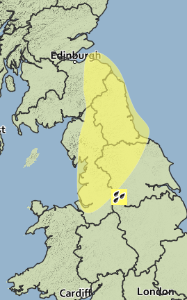 The Met Office's warning of torrential, thundery rain for northern England and southern Scotland