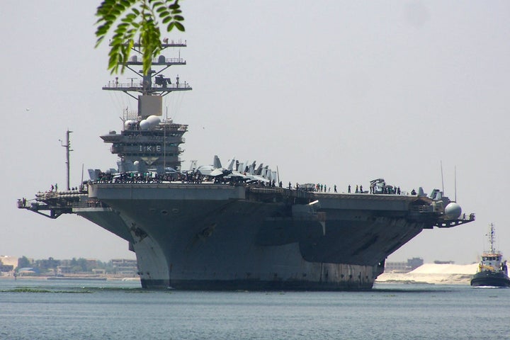 A sailor gave birth to a baby girl while aboard the U.S. aircraft carrier USS Dwight D. Eisenhower, pictured, on Sunday, the Navy announced.