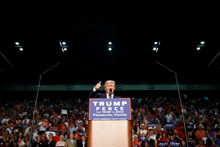 Republican presidential nominee Donald Trump had his teleprompters at his Pensacola rally last week, but spent more time ad-libbing than reading.