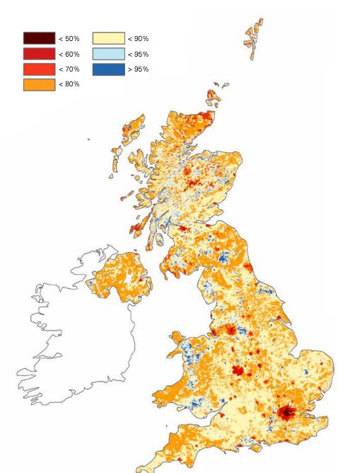 The UK's 'biodiversity intactness' mapped throughout the country
